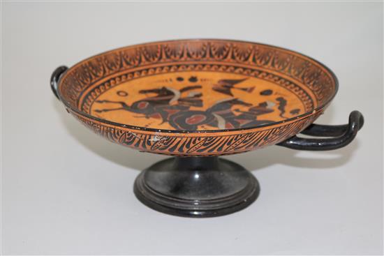 A Greek attic style kylix, a 19th century reproduction, 28cm, repairs